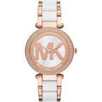 Michael Kors Parker MK6365 Rose Gold & White Acetate Logo Watch