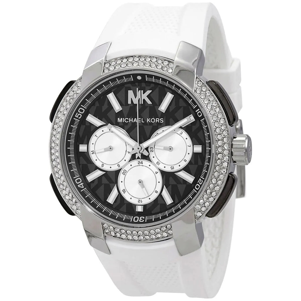 Michael Kors Sidney MK6947 Silver-Tone Black Dial White Rubber Women's Watch