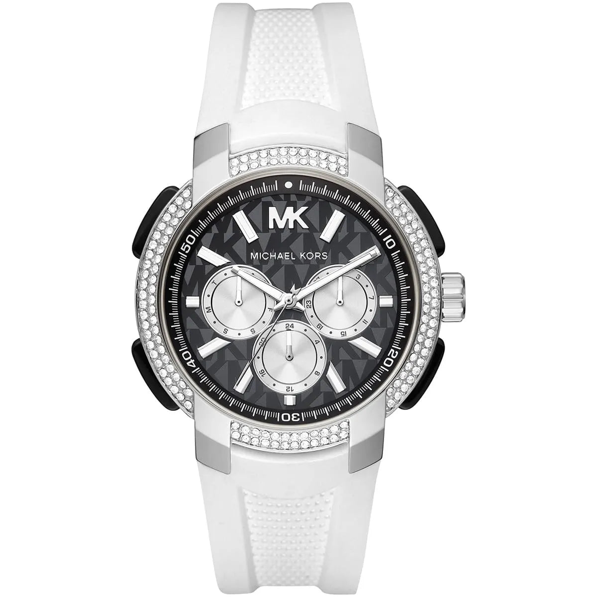Michael Kors Sidney MK6947 Silver-Tone Black Dial White Rubber Women's Watch