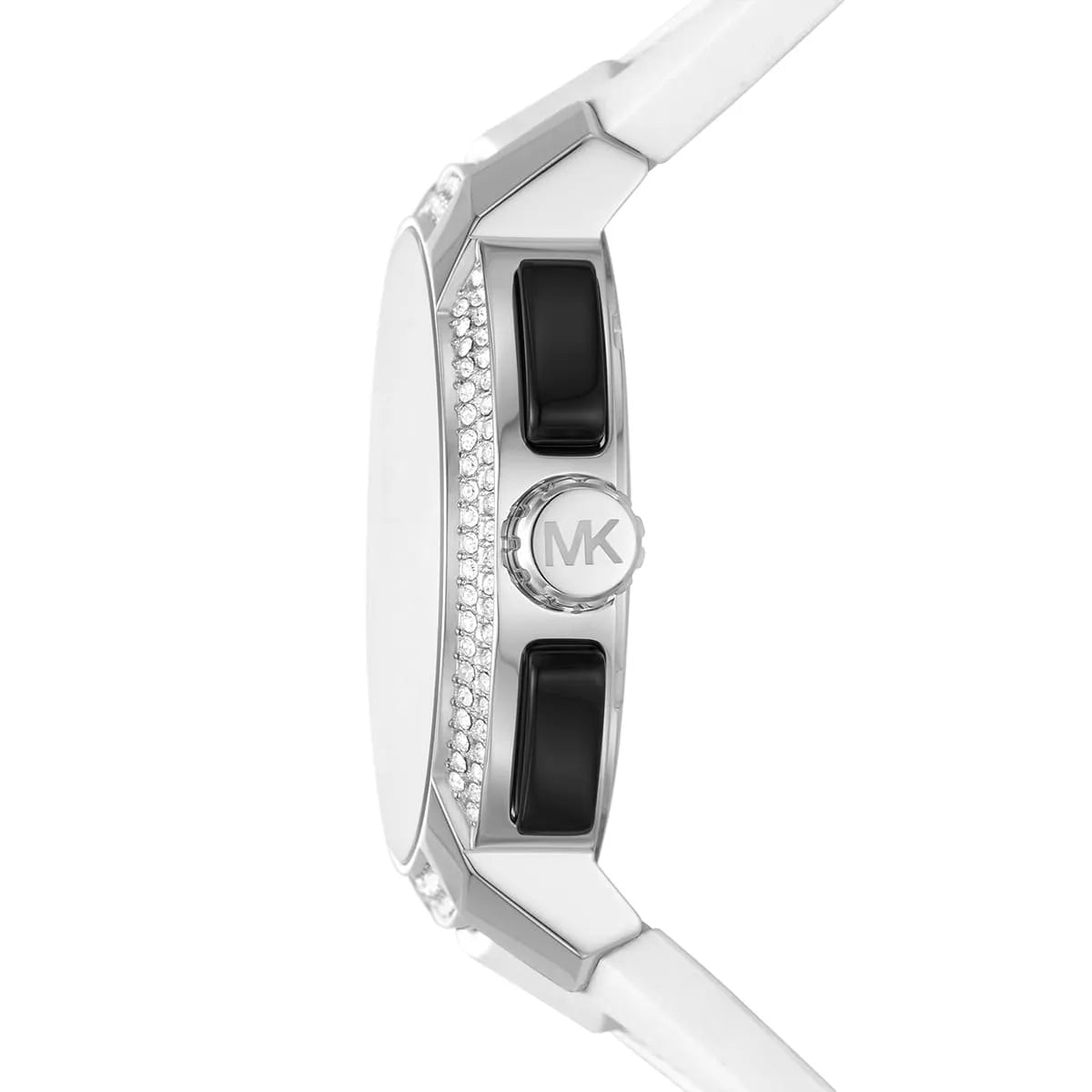 Michael Kors Sidney MK6947 Silver-Tone Black Dial White Rubber Women's Watch