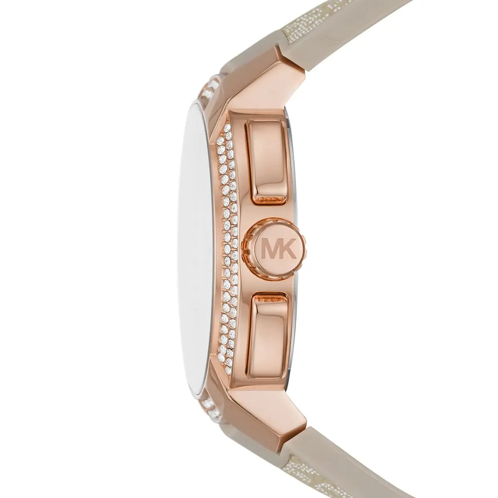 Michael Kors Sidney MK6949 Rose Gold-Tone Crystal Grey Logo Rubber Women's Watch