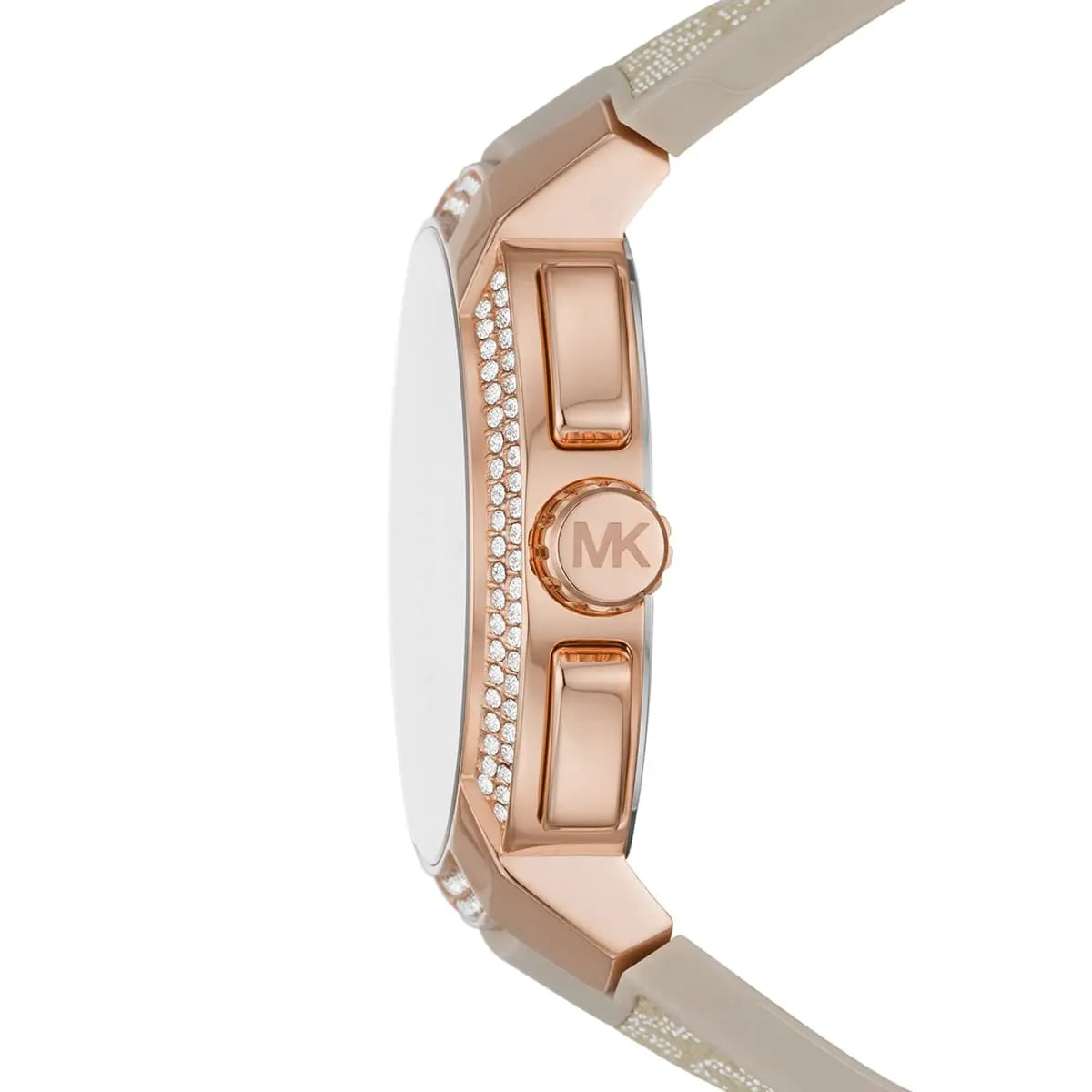 Michael Kors Sidney MK6949 Rose Gold-Tone Crystal Grey Logo Rubber Women's Watch