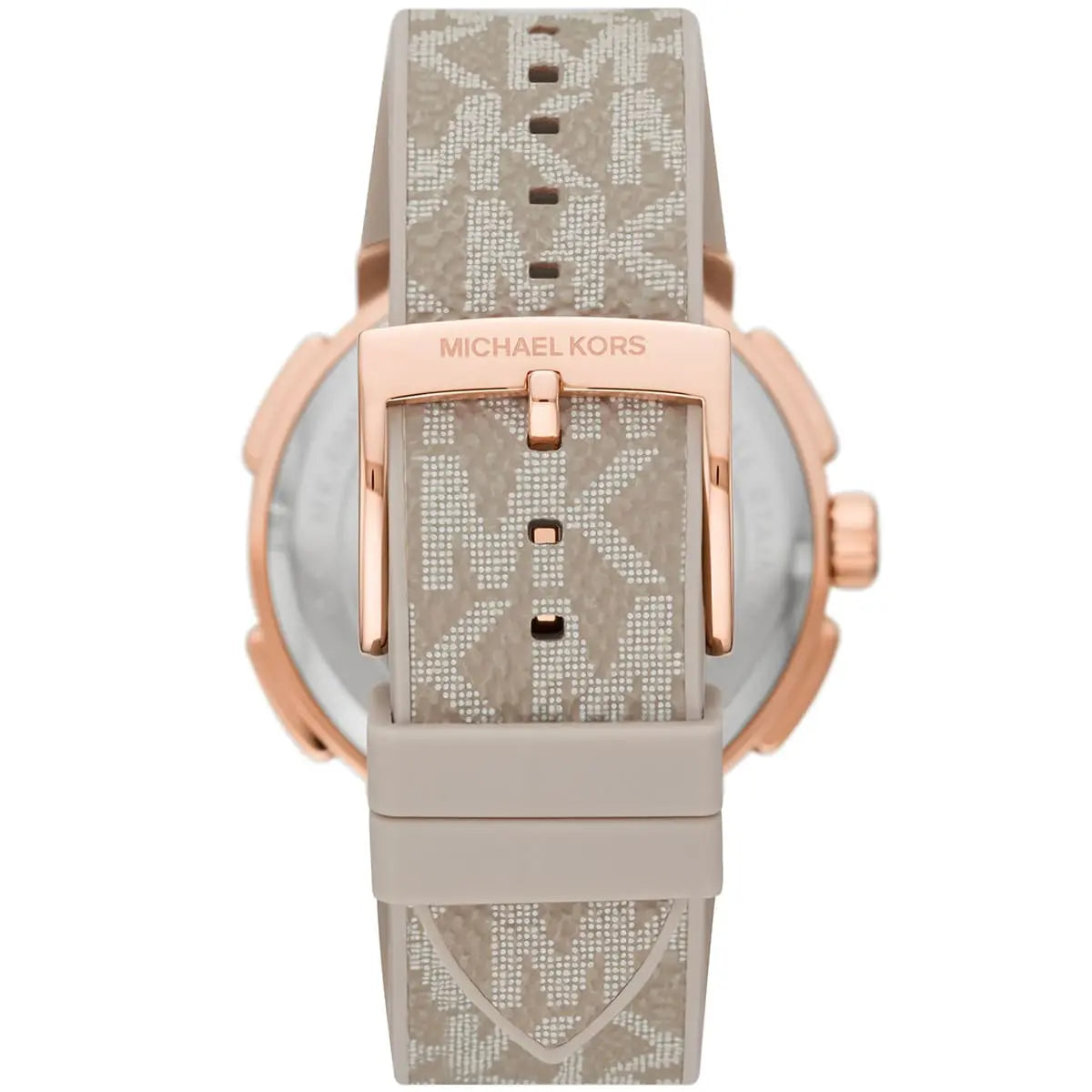 Michael Kors Sidney MK6949 Rose Gold-Tone Crystal Grey Logo Rubber Women's Watch