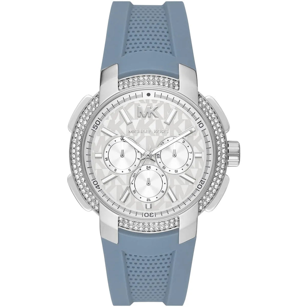 Michael Kors Sidney MK7220 Silver-Tone Crystal Blue Rubber Strap Women's Watch