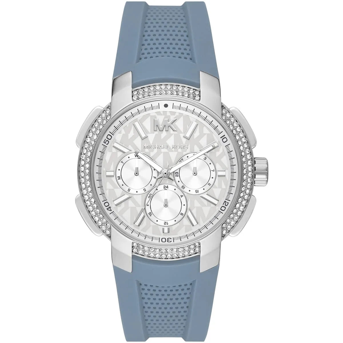 Michael Kors Sidney MK7220 Silver-Tone Crystal Blue Rubber Strap Women's Watch