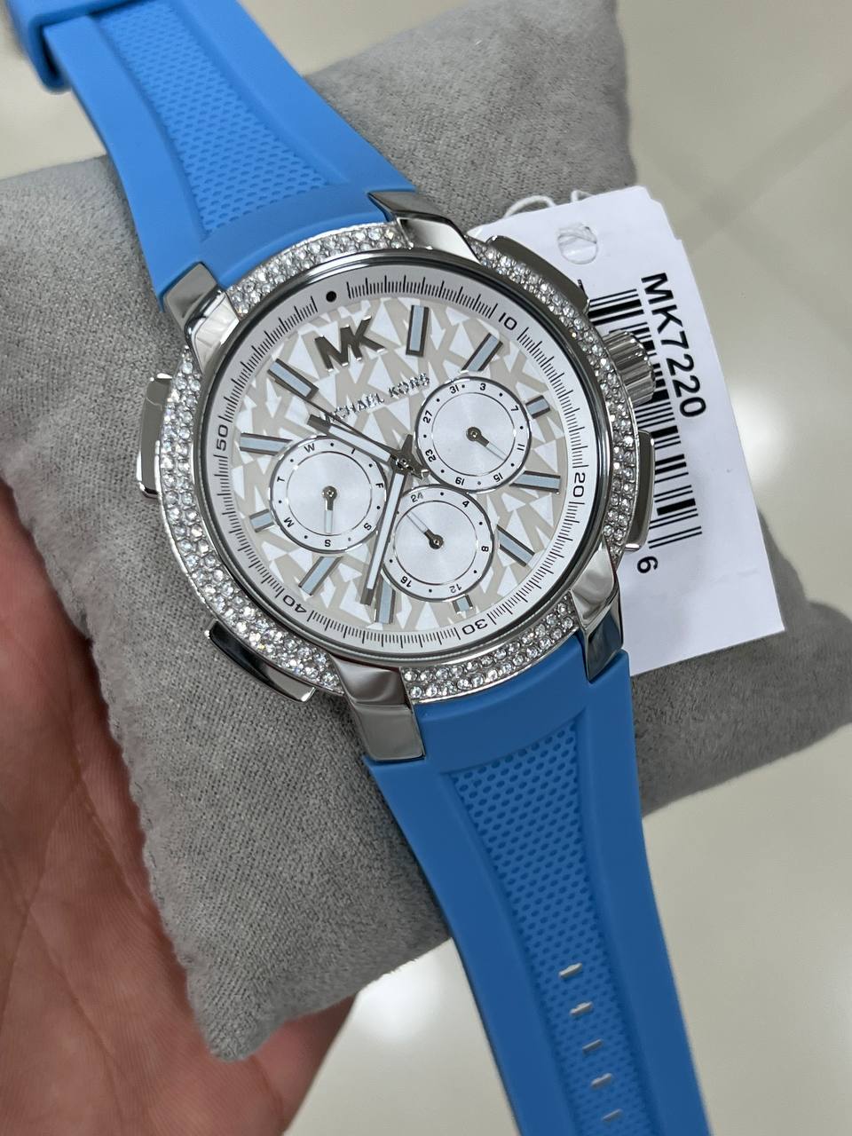 Michael Kors Sidney MK7220 Silver-Tone Crystal Blue Rubber Strap Women's Watch