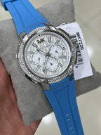 Michael Kors Sidney MK7220 Silver-Tone Crystal Blue Rubber Strap Women's Watch