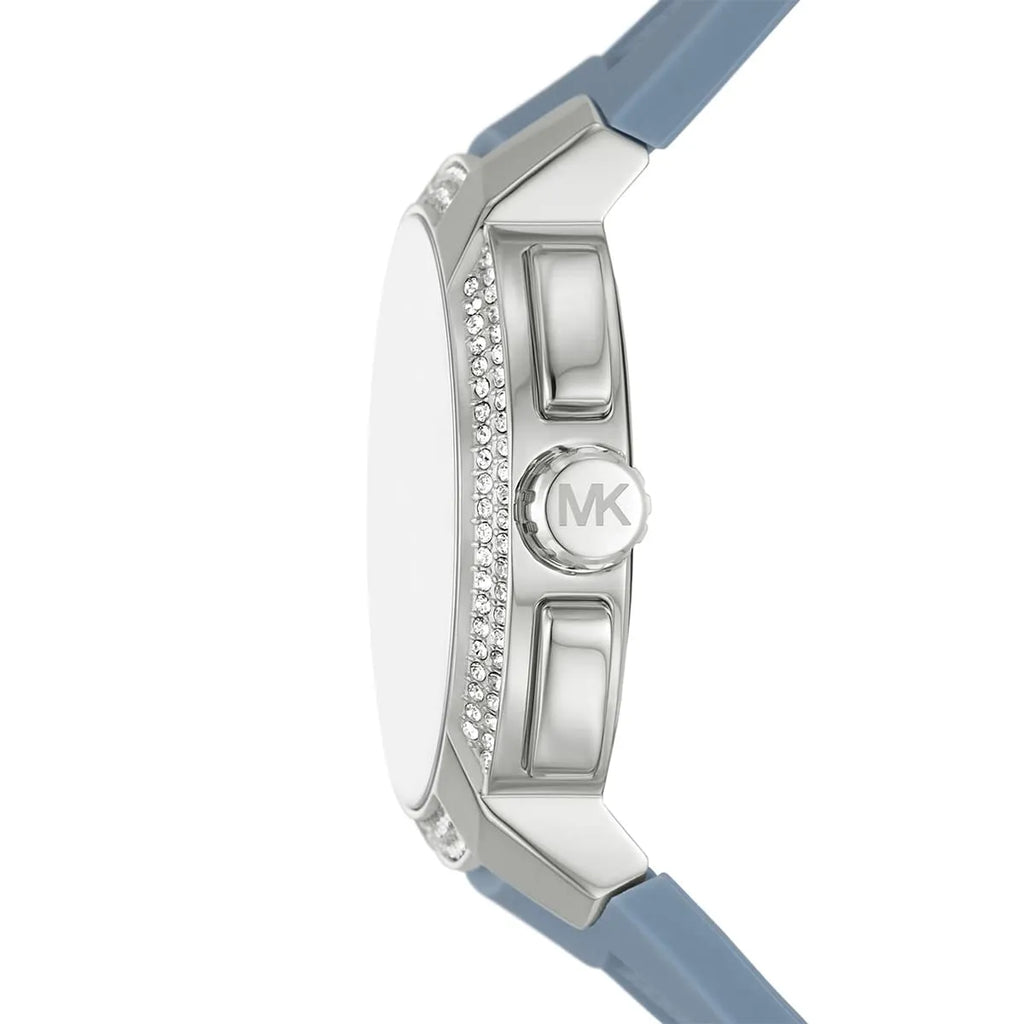 Michael Kors Sidney MK7220 Silver-Tone Crystal Blue Rubber Strap Women's Watch