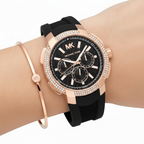 Michael Kors Sidney MK7245 Rose Gold-Tone Crystal Black Dial Rubber Women's Watch