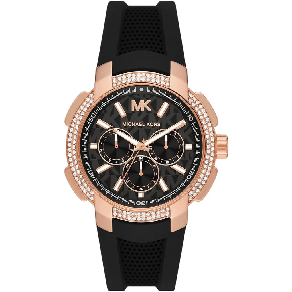 Michael Kors Sidney MK7245 Rose Gold-Tone Crystal Black Dial Rubber Women's Watch