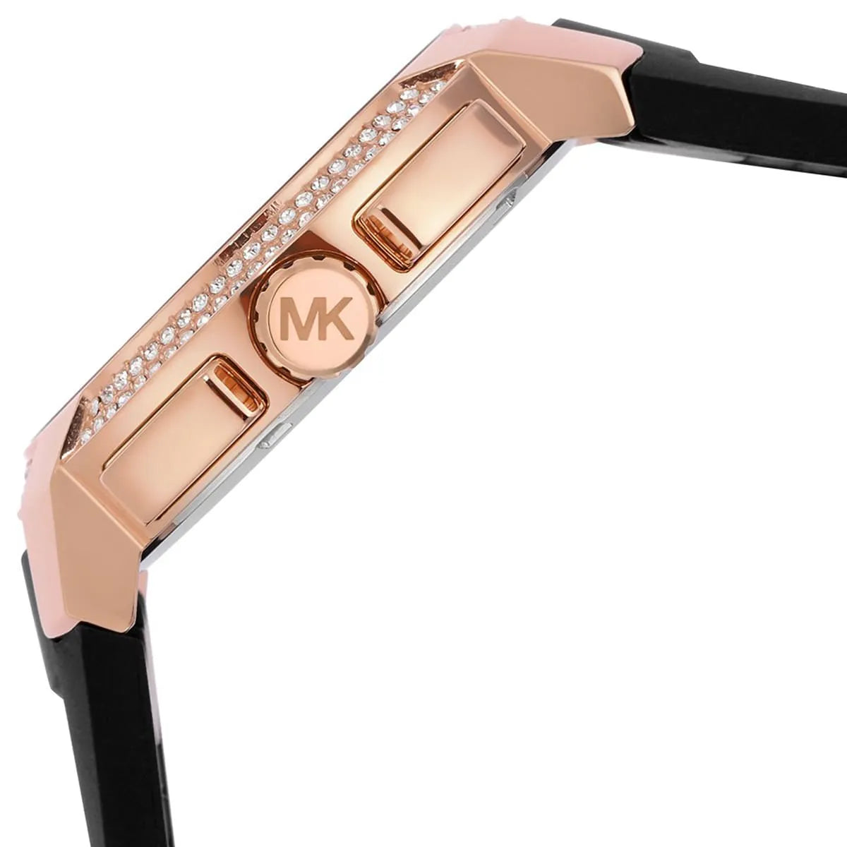 Michael Kors Sidney MK7245 Rose Gold-Tone Crystal Black Dial Rubber Women's Watch