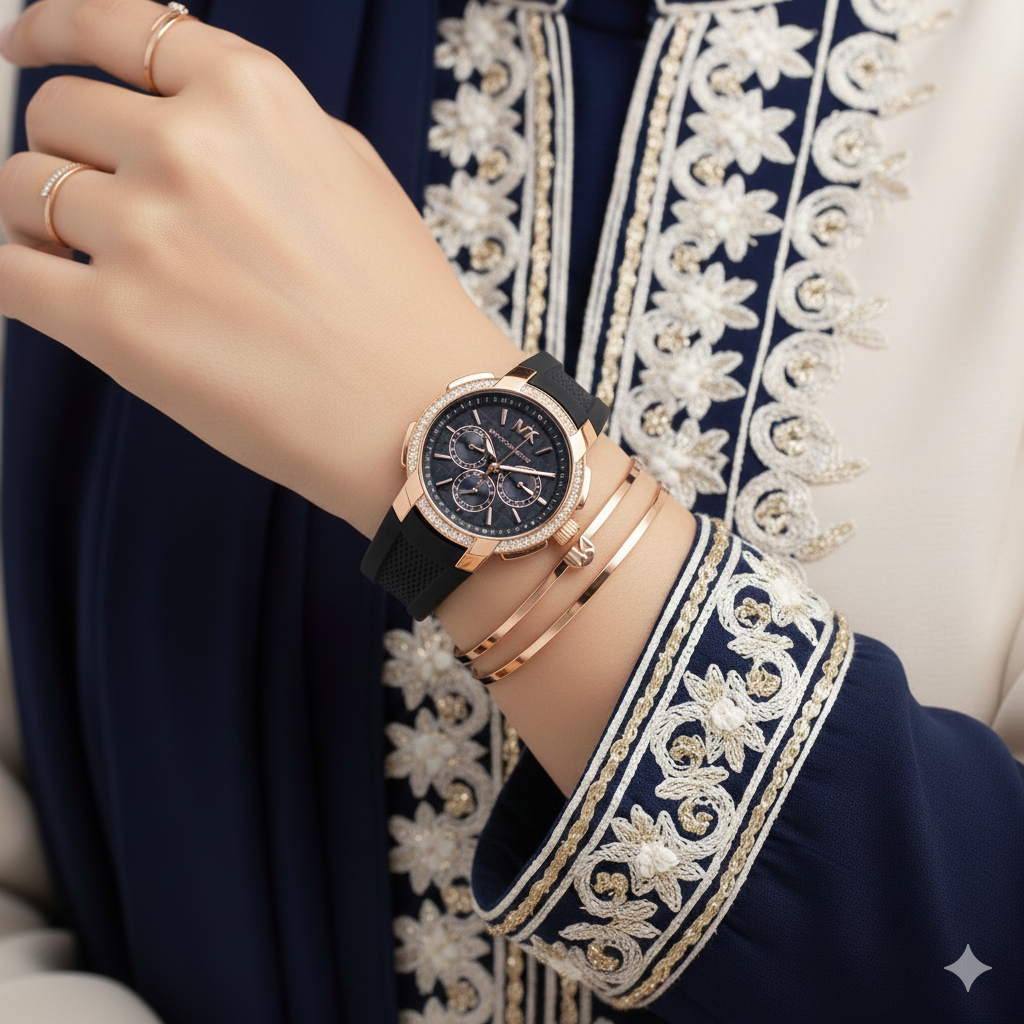 Michael Kors Sidney MK7245 Rose Gold-Tone Crystal Black Dial Rubber Women's Watch