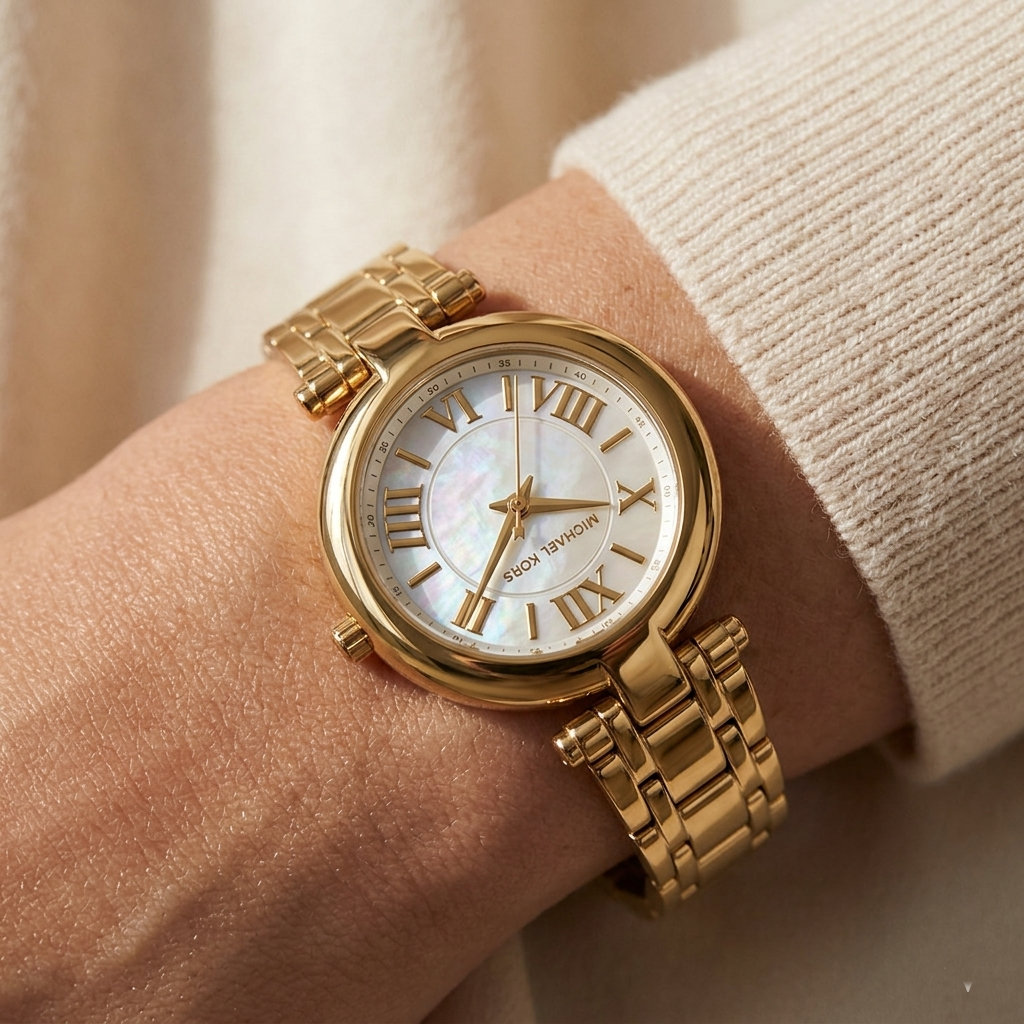 Michael Kors Lennox MK01083 Gold-Tone White Mother of Pearl Women's Watch