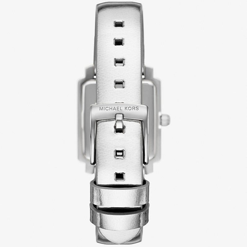 Michael Kors Emery MK1219 Square Silver-Tone Metallic Leather Watch