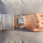 Michael Kors Emery MK1219 Square Silver-Tone Metallic Leather Watch