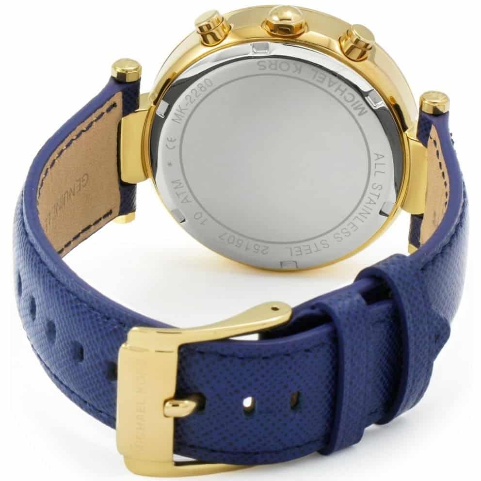 Michael Kors Parker MK2280 Gold-Tone Watch with Navy Blue Leather Strap
