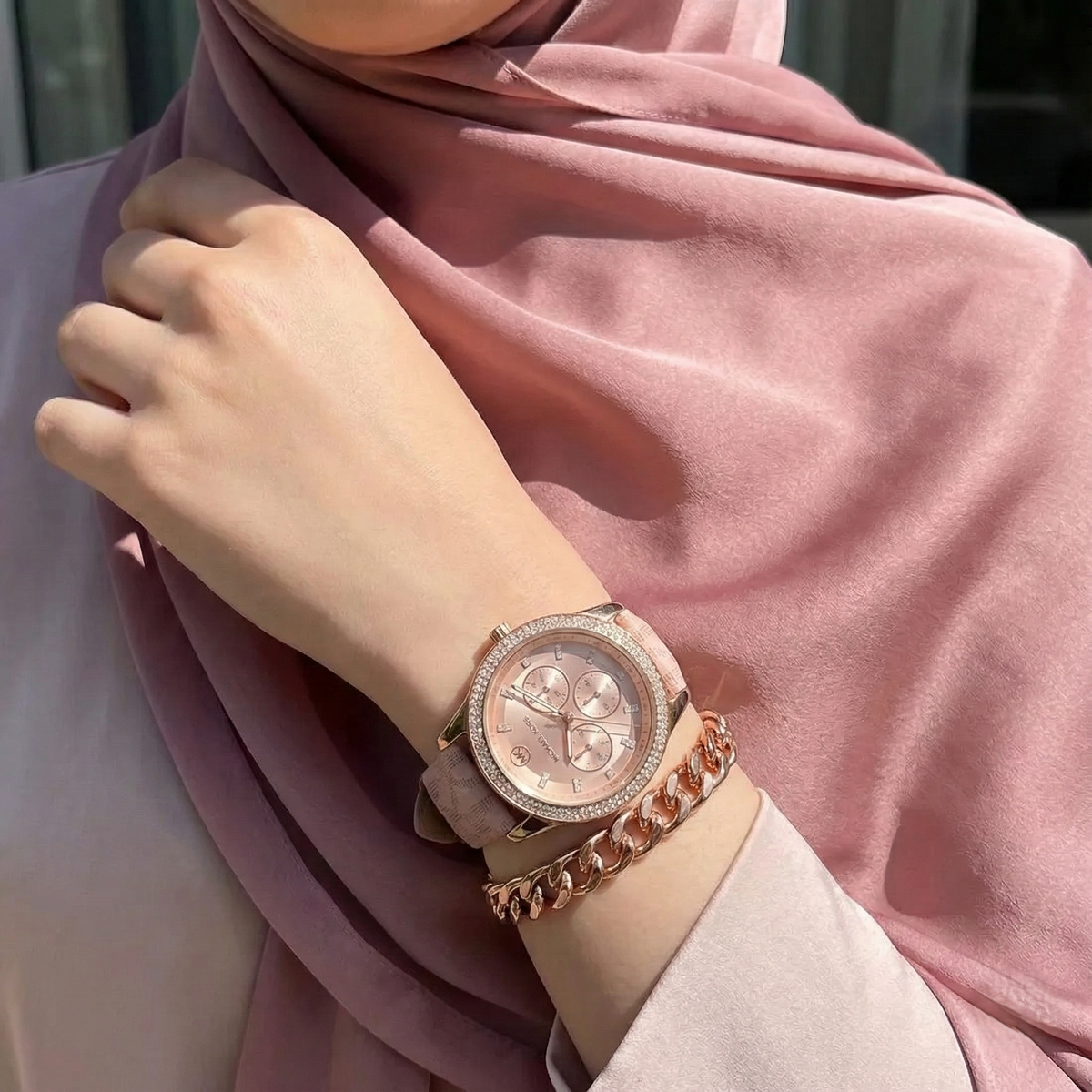 Michael Kors Tibby MK2955 Rose Gold Watch with Pink MK Logo Strap