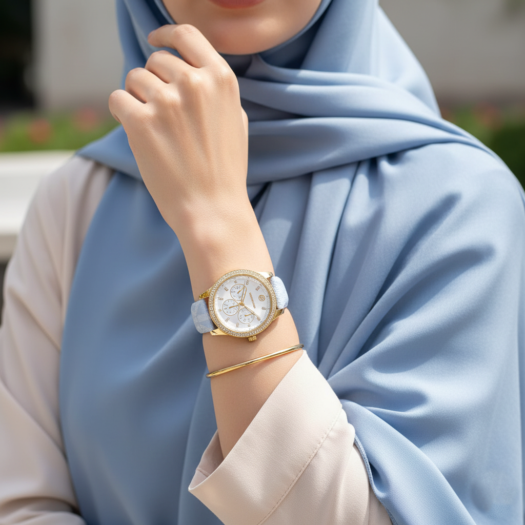 Michael Kors Tibby MK2965 Gold Watch with Light Blue MK Logo Strap