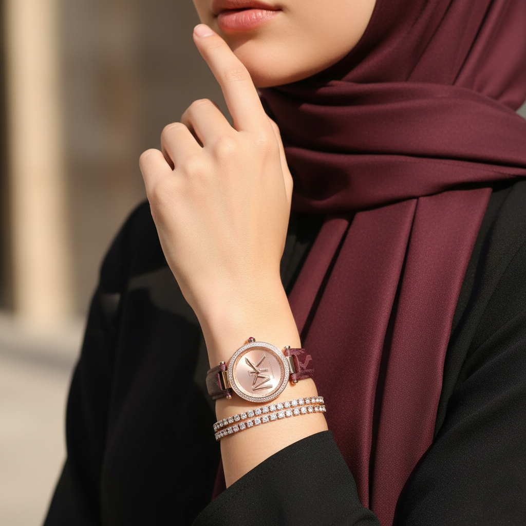 Michael Kors Parker MK2974 Rose Gold Watch with Burgundy Genuine Leather Strap