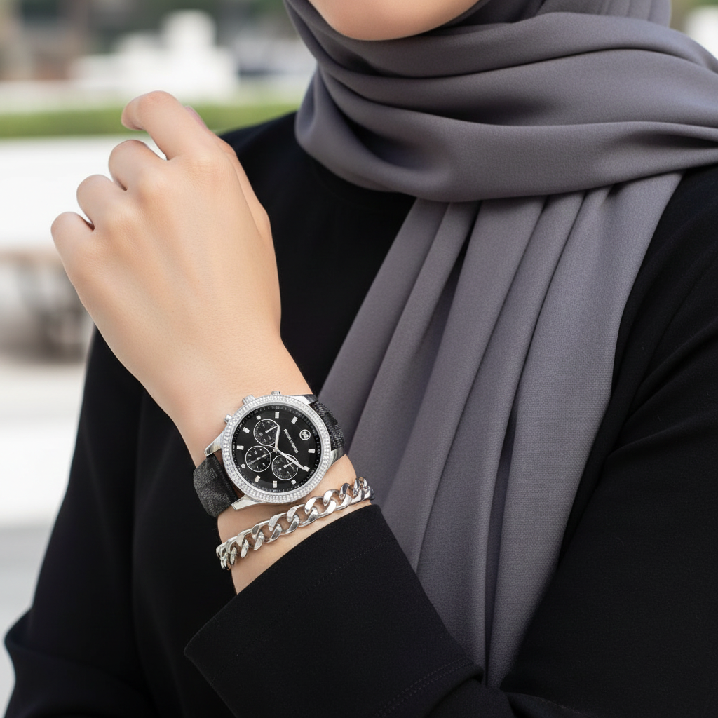 Michael Kors Tibby MK2976 Silver-Tone Watch with Black MK Logo Strap
