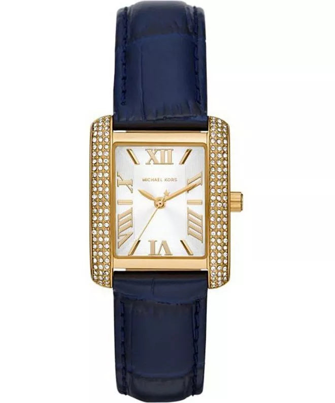 Michael Kors Emery MK2982 Rectangular Gold Tone Navy Blue Leather Women Watch