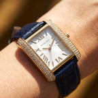 Michael Kors Emery MK2982 Rectangular Gold Tone Navy Blue Leather Women Watch