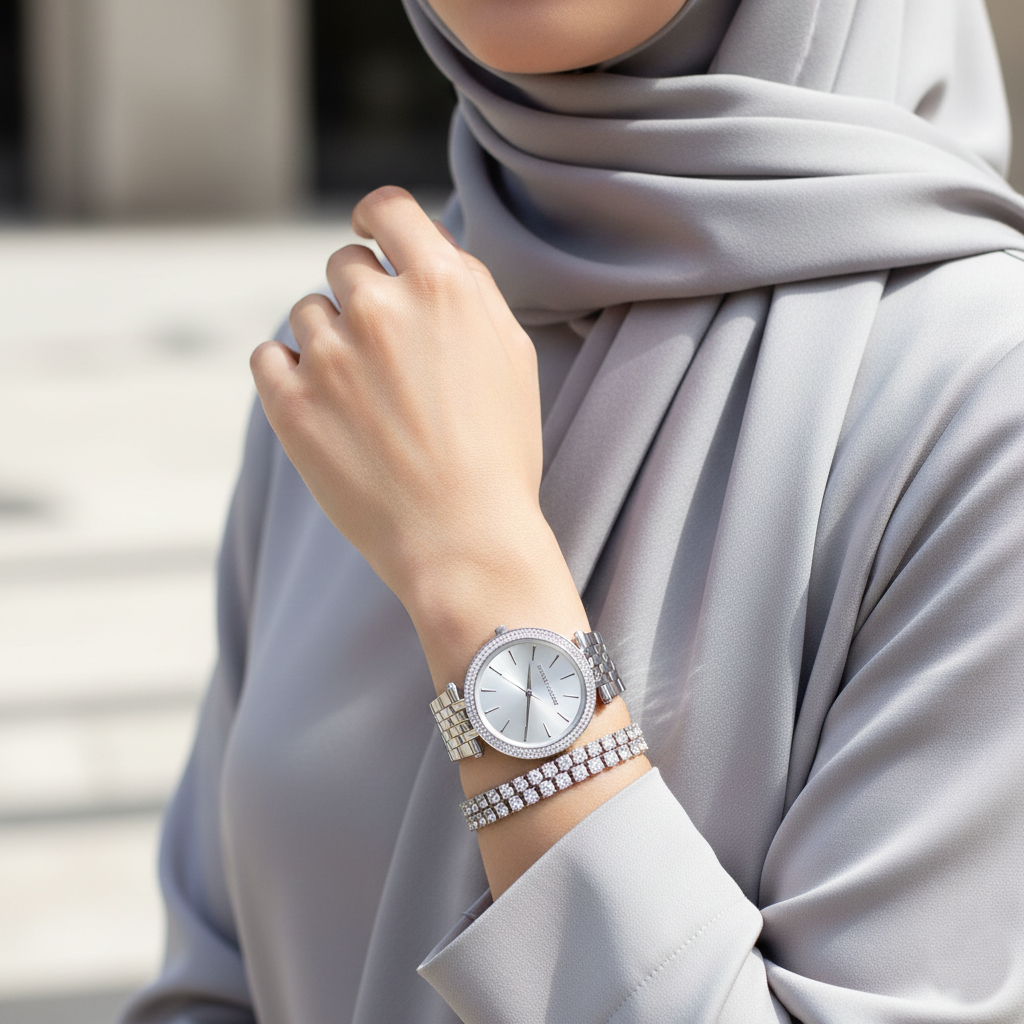 Michael Kors Darci MK3190 Silver-Tone Watch with Crystal Bezel and Silver Dial