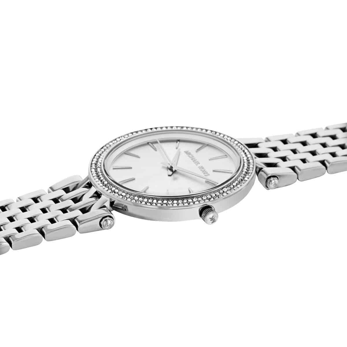 Michael Kors Darci MK3190 Silver-Tone Watch with Crystal Bezel and Silver Dial