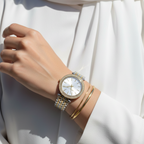 Michael Kors Darci MK3215 Two-Tone Watch with Silver Sunray Dial and Crystal Bezel
