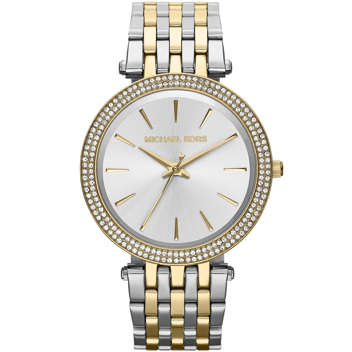 Michael Kors Darci MK3215 Two-Tone Watch with Silver Sunray Dial and Crystal Bezel