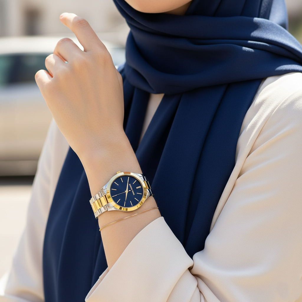 Michael Kors Runway Slim MK3479 Two-Tone Watch with Navy Blue Dial