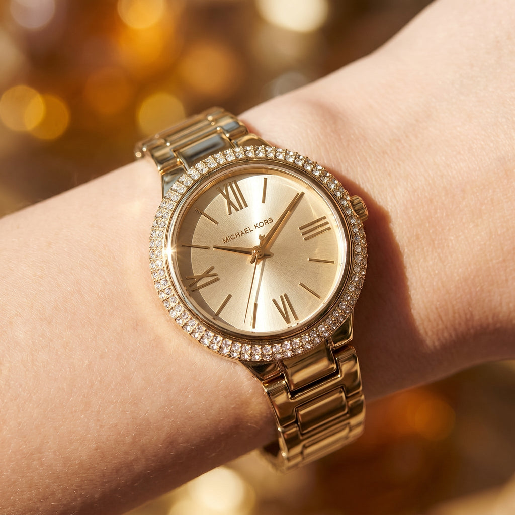 Michael Kors Macie mk4459Crystal Bezel Gold Dial Gold-Tone Stainless Steel Women's Watch