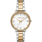 Michael Kors Pyper MK4595 Two-Tone Silver & Gold MK Logo White Dial Women's Watch
