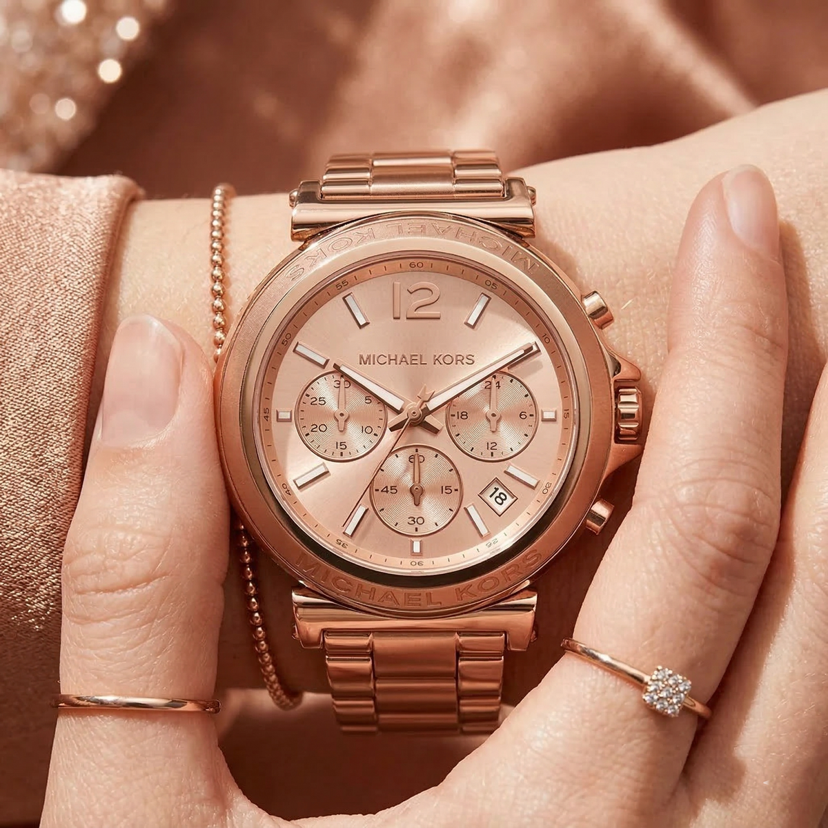 Michael Kors Raquel MK4688 Rose Gold-Tone Chronograph Geometric Case Women's Watch