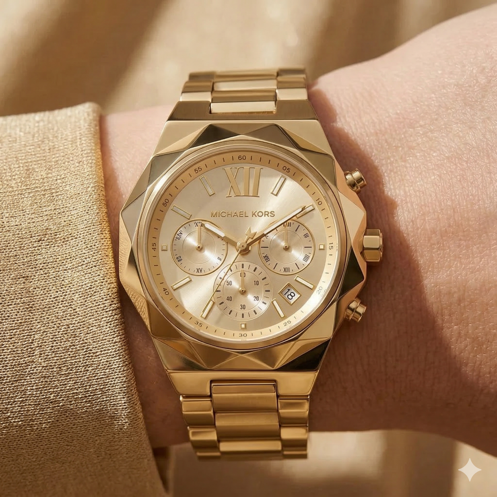 Michael Kors Raquel MK4690 Gold-Tone Chronograph Geometric Case Women's Watch