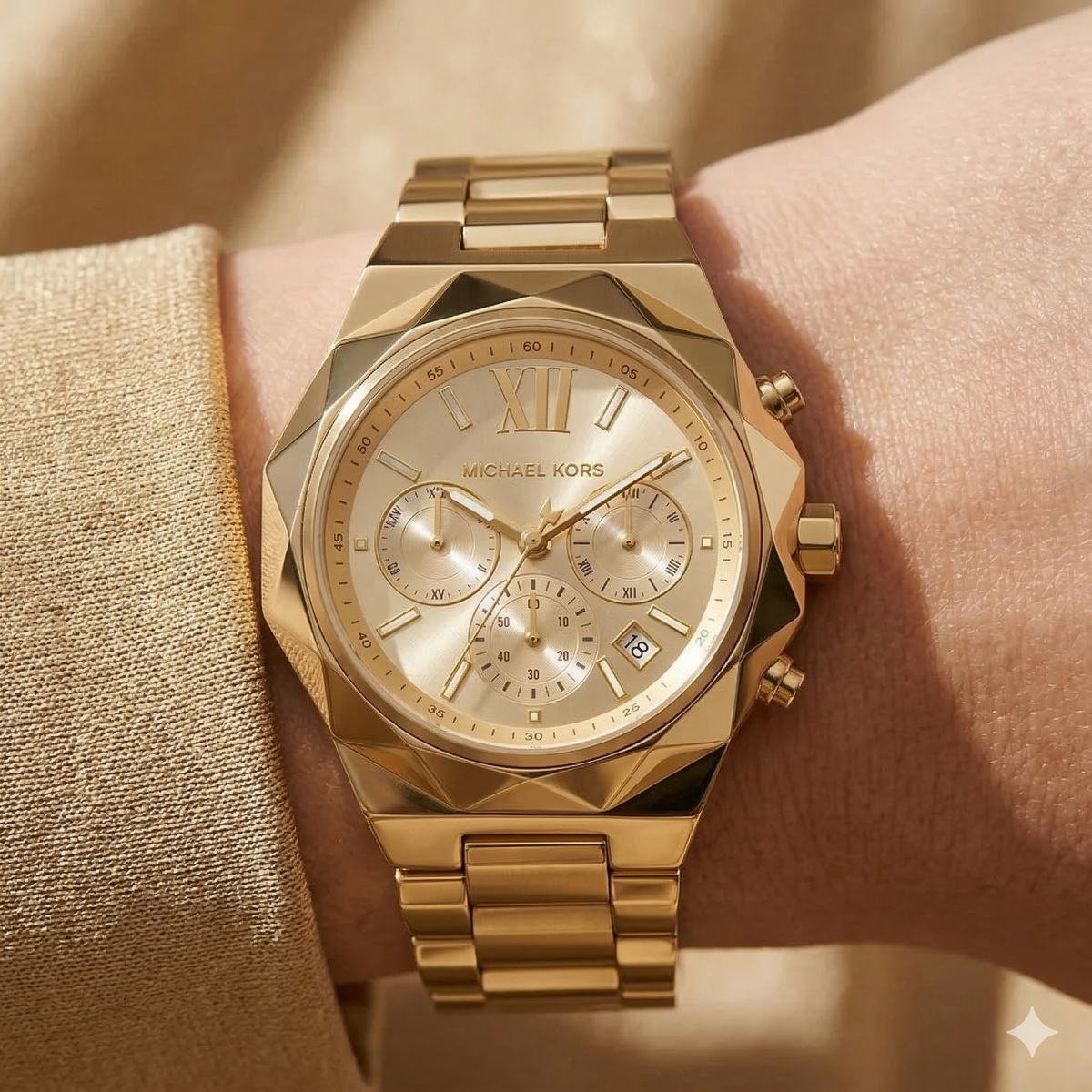 Michael Kors Raquel MK4690 Gold-Tone Chronograph Geometric Case Women's Watch