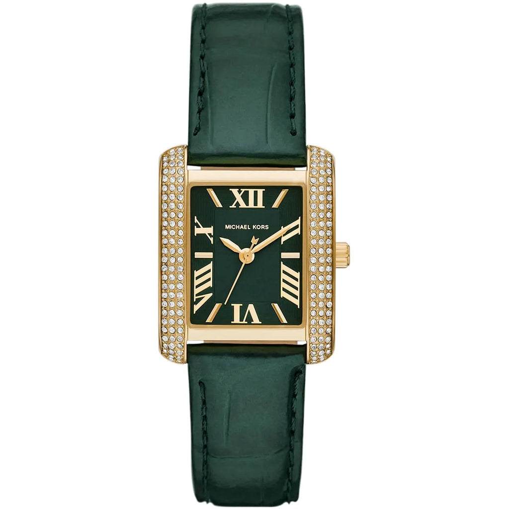 Michael Kors Emery MK4697 Rectangular Rose Gold Tone Green Leather Women Watch