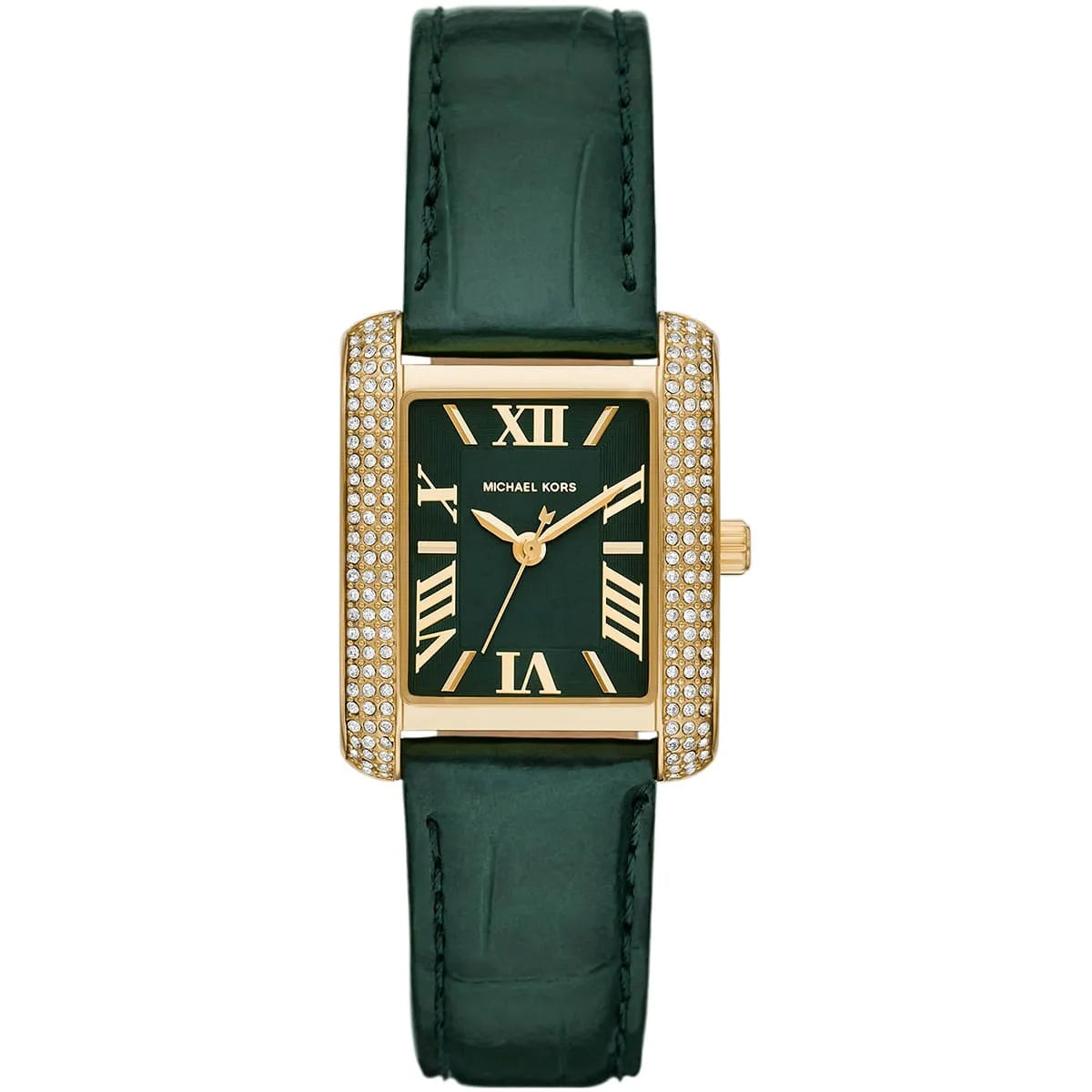 Michael Kors Emery MK4697 Rectangular Rose Gold Tone Green Leather Women Watch