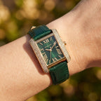 Michael Kors Emery MK4697 Rectangular Rose Gold Tone Green Leather Women Watch