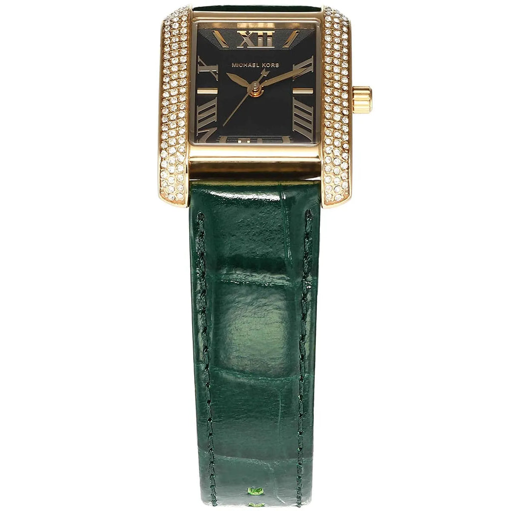 Michael Kors Emery MK4697 Rectangular Rose Gold Tone Green Leather Women Watch