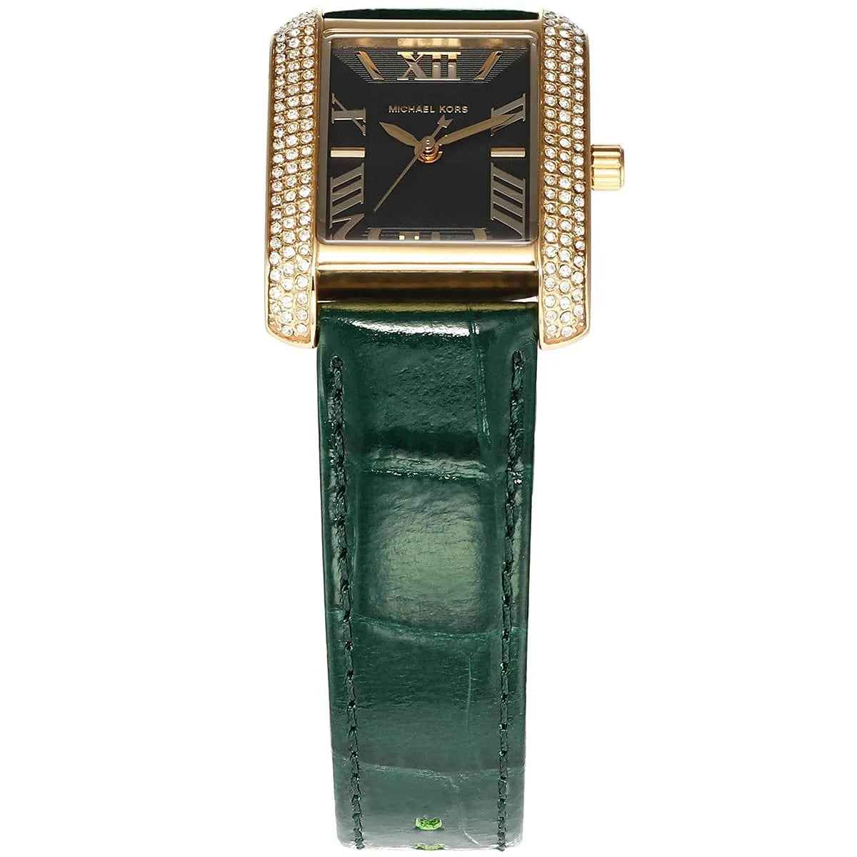 Michael Kors Emery MK4697 Rectangular Rose Gold Tone Green Leather Women Watch