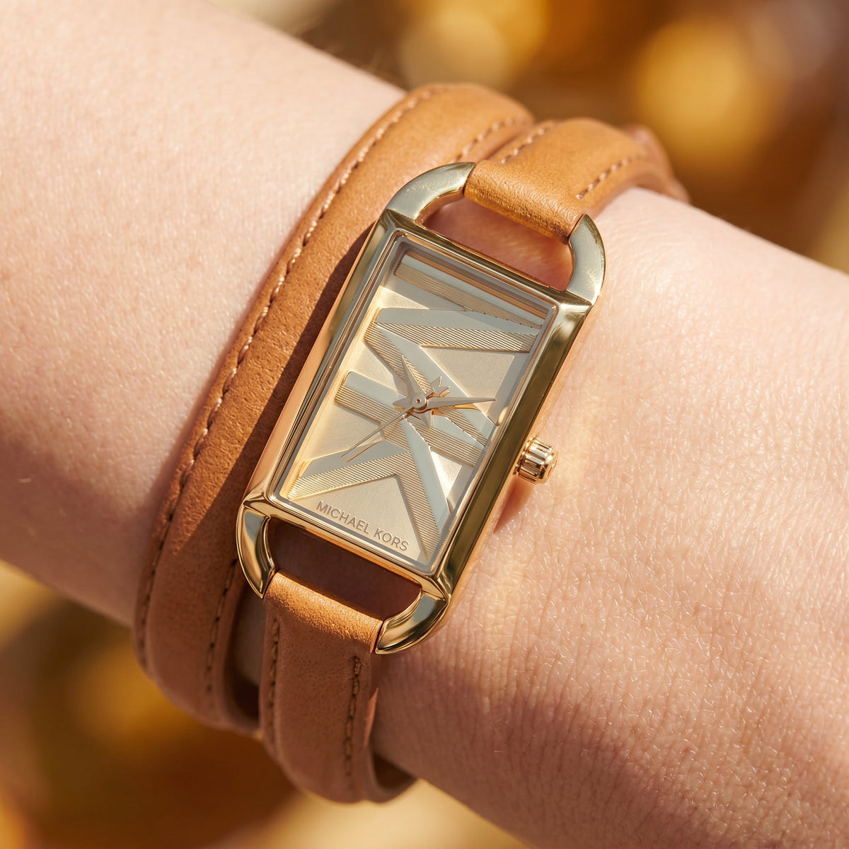 Michael Kors Emery MK4721 Gold Dial Brown Double Wrap Leather Strap Women's Watch