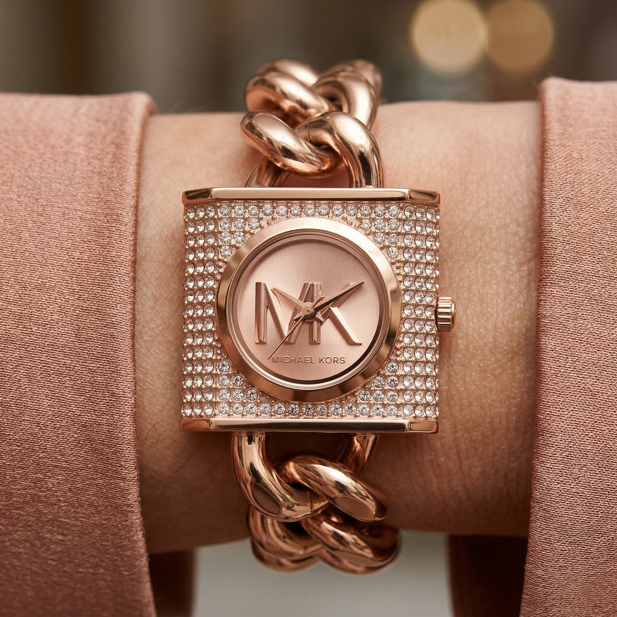 Michael Kors Camille MK4827 Rose Gold Full Pavé Crystal Chain Women's Watch