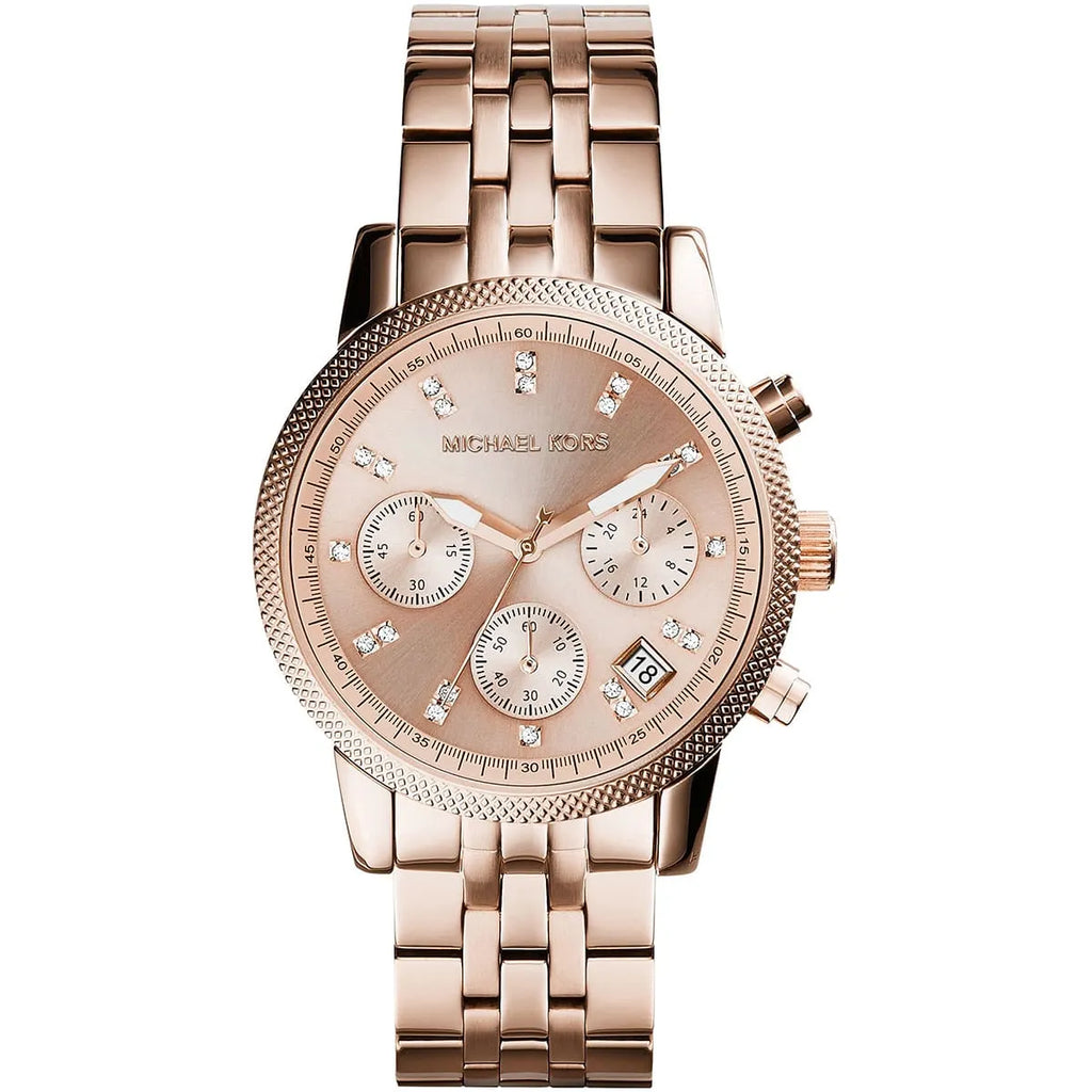 Michael Kors Ritz MK6077 Rose Gold Tone Crystal Chronograph Women's Watch