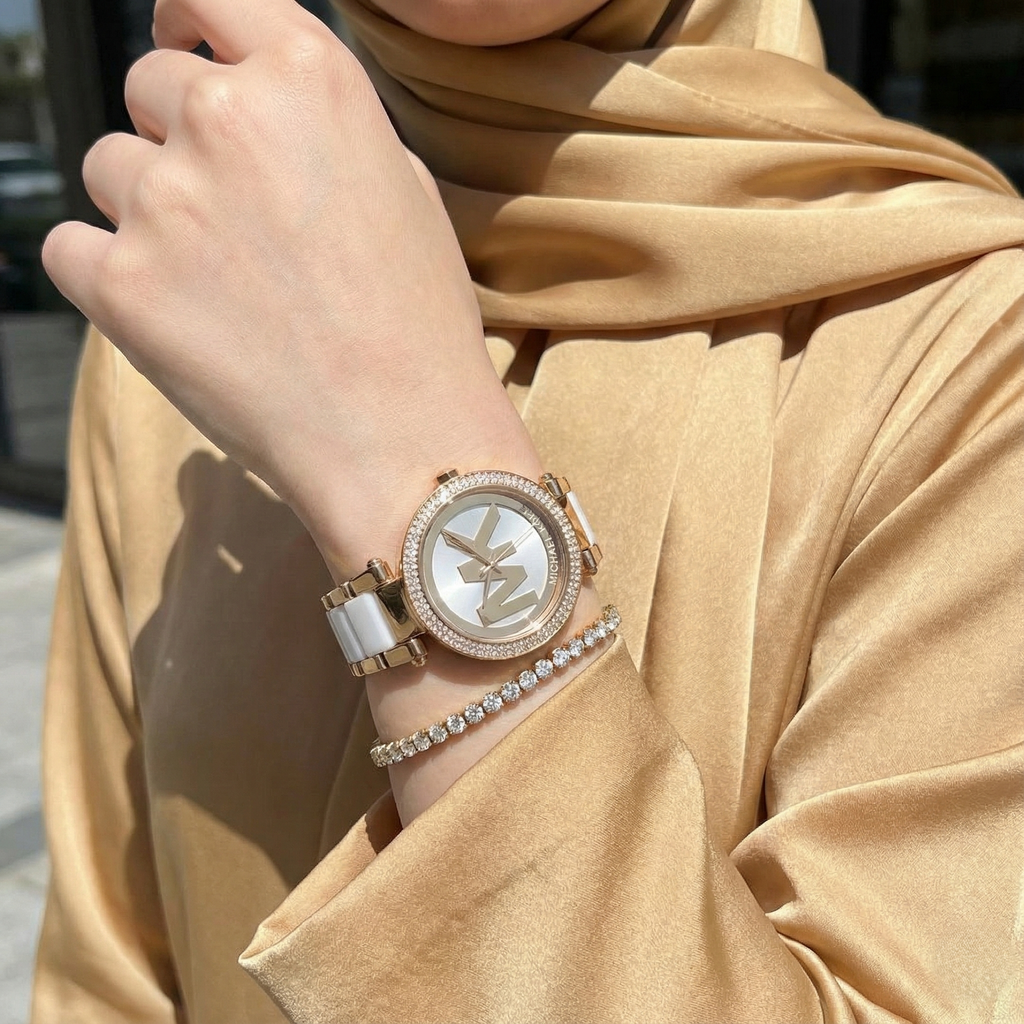 Michael Kors Parker MK6313 Gold-Tone Watch with White Acetate Links