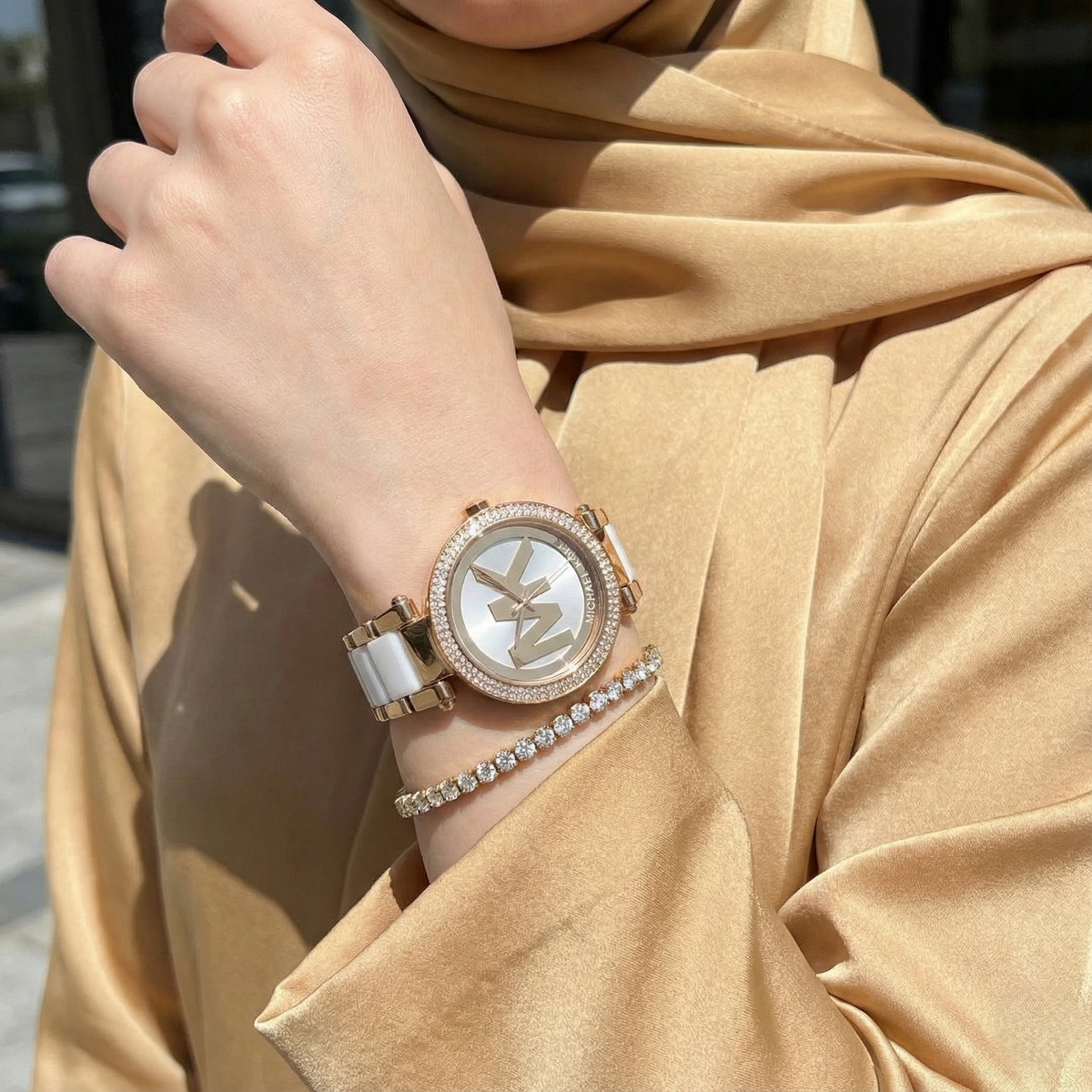 Michael Kors Parker MK6313 Gold-Tone Watch with White Acetate Links