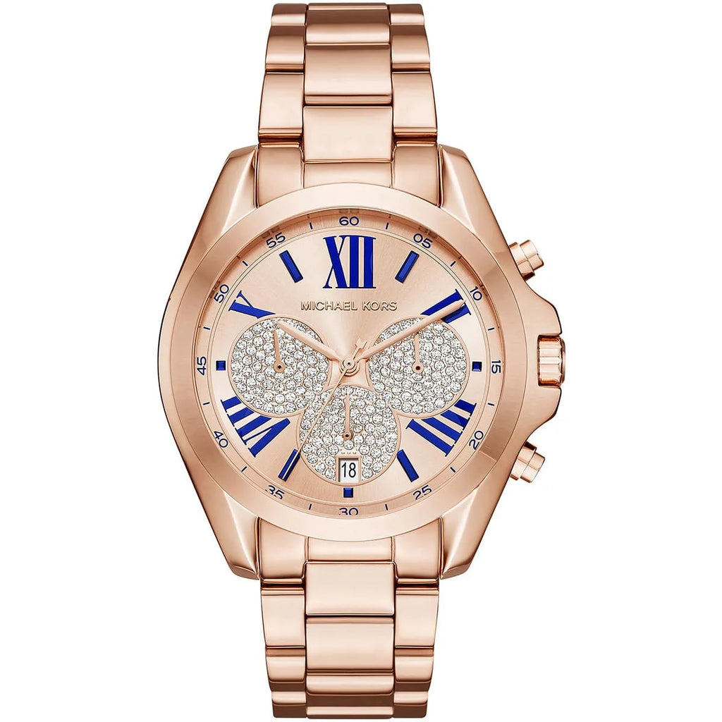 Michael Kors Bradshaw MK6321 Rose Gold-Tone Pavé Dial Blue Numerals Women's Watch