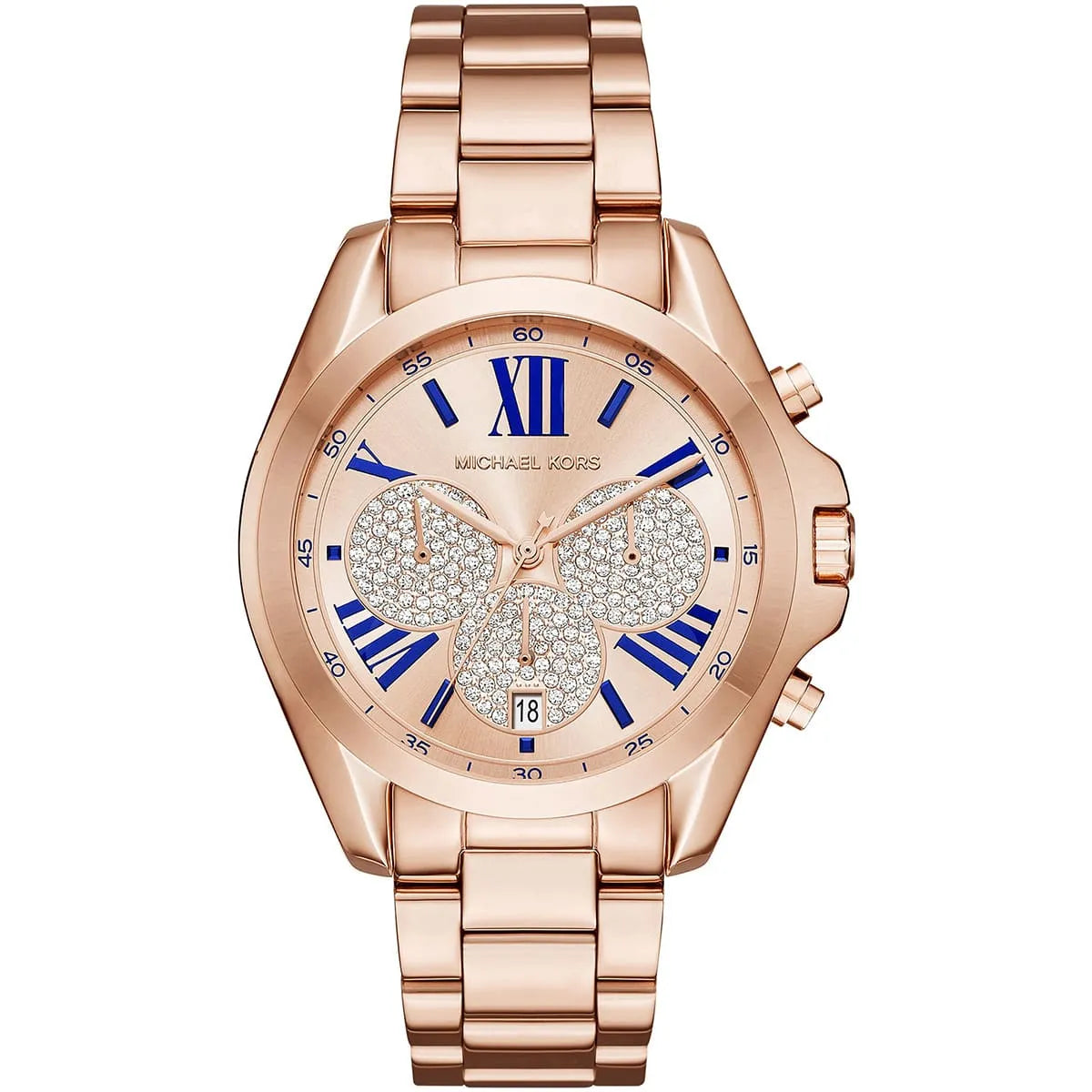 Michael Kors Bradshaw MK6321 Rose Gold-Tone Pavé Dial Blue Numerals Women's Watch