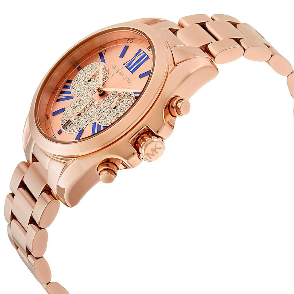 Michael Kors Bradshaw MK6321 Rose Gold-Tone Pavé Dial Blue Numerals Women's Watch