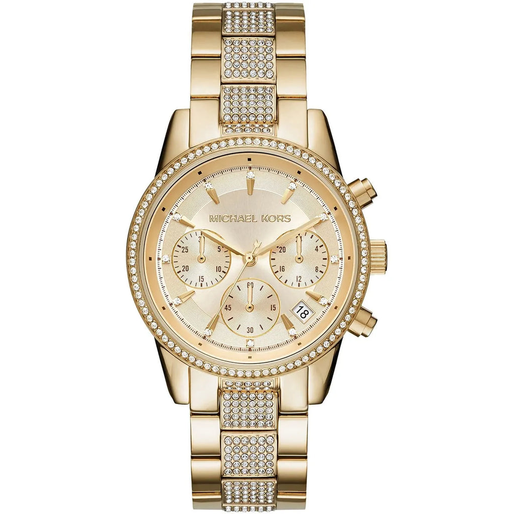 Michael Kors Ritz MK6484 Chronograph Gold-Tone Crystal Pave Women's Watch